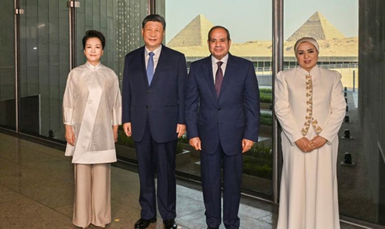 Chinese President Xi Jinping and his wife Peng Liyuan visit the Grand Egyptian Museum in Giza